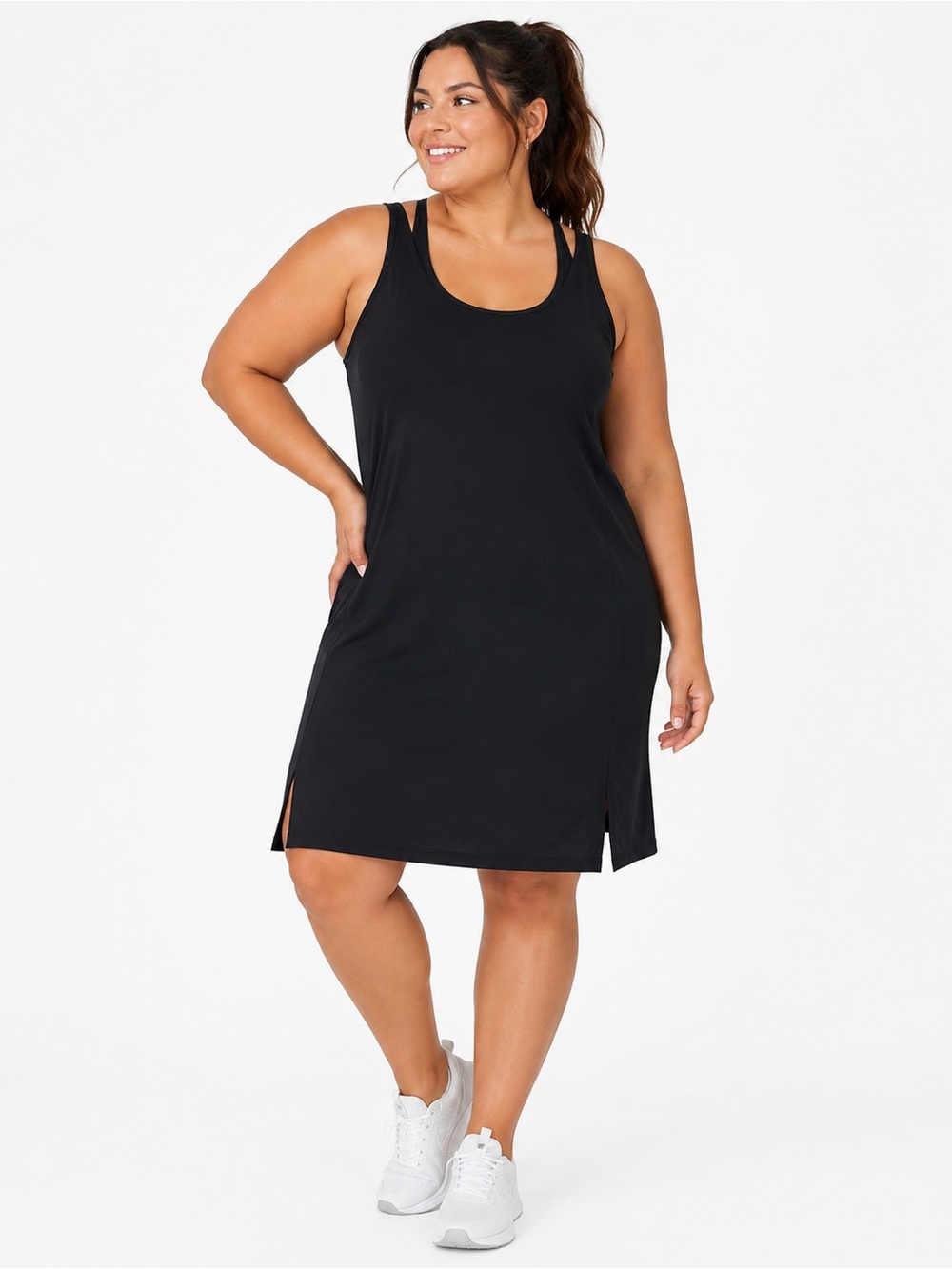 Mono B Black Sleeveless Midi Tank Dress with Side Slits NWT
